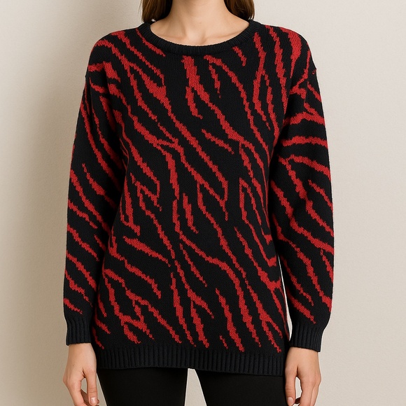 Vintage Bristol Court Red & Black Knit Sweater – Made in Korea – 80s/90s - Picture 1 of 5